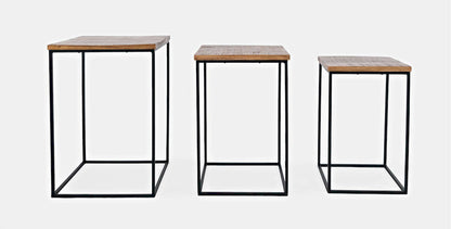 Jofran - Brody Square Modern Rustic Solid Wood and Metal Nesting End Tables - Set of 3 in Rustic Brown - 2330-BRODYAM view 1