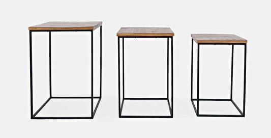 Jofran - Brody Square Modern Rustic Solid Wood and Metal Nesting End Tables - Set of 3 in Rustic Brown - 2330-BRODYAM view 1
