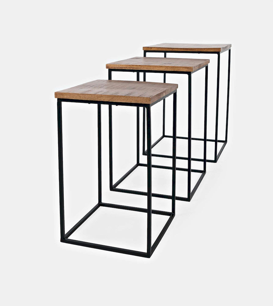 Jofran - Brody Square Modern Rustic Solid Wood and Metal Nesting End Tables - Set of 3 in Rustic Brown - 2330-BRODYAM view 3