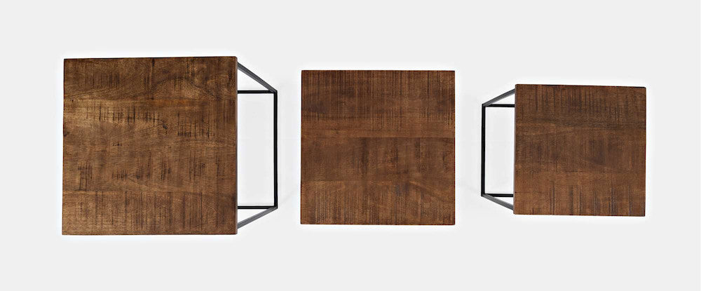Jofran - Brody Square Modern Rustic Solid Wood and Metal Nesting End Tables - Set of 3 in Rustic Brown - 2330-BRODYAM view 5