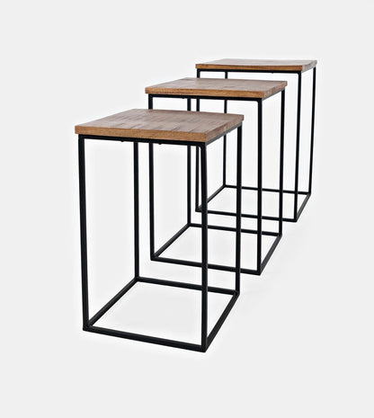 Jofran - Brody Square Modern Rustic Solid Wood and Metal Nesting End Tables - Set of 3 in Rustic Brown - 2330-BRODYAM veiw 1