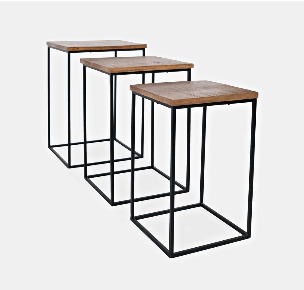 Jofran - Brody Square Modern Rustic Solid Wood and Metal Nesting End Tables - Set of 3 in Rustic Brown - 2330-BRODYAM veiw 2