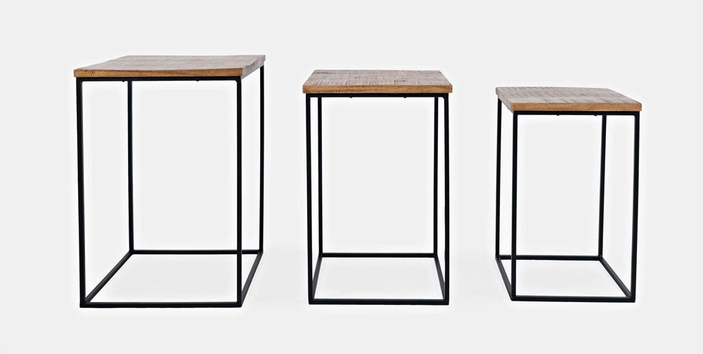 Jofran - Brody Square Modern Rustic Solid Wood and Metal Nesting End Tables - Set of 3 in Rustic Brown - 2330-BRODYAM veiw 3