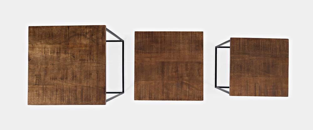 Jofran - Brody Square Modern Rustic Solid Wood and Metal Nesting End Tables - Set of 3 in Rustic Brown - 2330-BRODYAM veiw 4