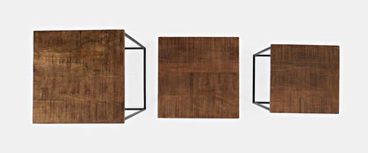 Jofran - Brody Square Modern Rustic Solid Wood and Metal Nesting End Tables - Set of 3 in Rustic Brown - 2330-BRODYAM veiw 4