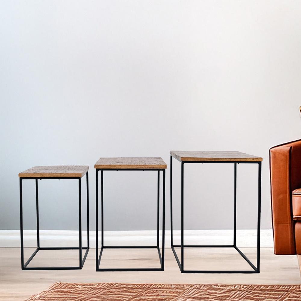 Jofran - Brody Square Modern Rustic Solid Wood and Metal Nesting End Tables - Set of 3 in Rustic Brown - 2330-BRODYAM veiw 6
