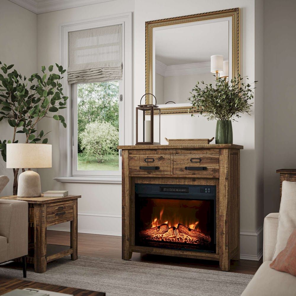 Jofran - Cannon Valley Industrial Modern 32in Electric Fireplace Console TV Stand in Distressed Brown - 1510-FP32 view 11