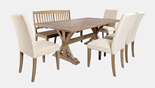 Jofran - Carlyle Crossing Solid Pine 78in Six-Piece Dining Set with Bench and Upholstered Chairs - 1921-78D-6U view 1