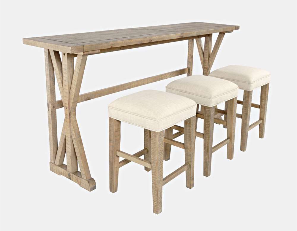 Jofran - Carlyle Crossing Solid Pine Counter Height Sofa Table Set with Three Stools - Distressed Light Brown - 1921-74 veiw 1