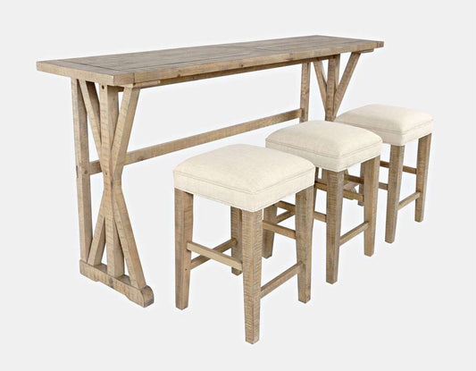 Jofran - Carlyle Crossing Solid Pine Counter Height Sofa Table Set with Three Stools - Distressed Light Brown - 1921-74 veiw 1