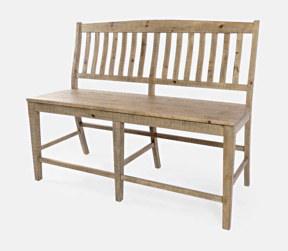 Jofran - Carlyle Crossing Solid Pine Slatback Counter Height Bench - Distressed Light Brown - 1921-BS54KD view 3