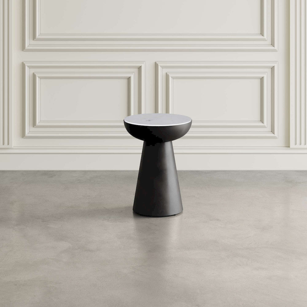 Jofran - Circularity Modern Luxury Marble and Iron 15in Round Pedestal Chairside End Table, White and Gunmetal - 2220-7 view 5