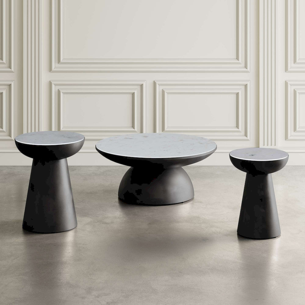 Jofran - Circularity Modern Luxury Marble and Iron 15in Round Pedestal Chairside End Table, White and Gunmetal - 2220-7 view 6