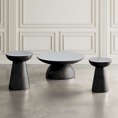 Jofran - Circularity Modern Luxury Marble and Iron 15in Round Pedestal Chairside End Table, White and Gunmetal - 2220-7 view 6
