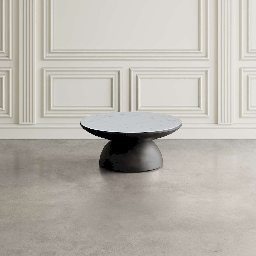 Jofran - Circularity Modern Luxury Marble and Iron 35in Round Pedestal Coffee Table, White and Gunmetal - 2220-2 view 4