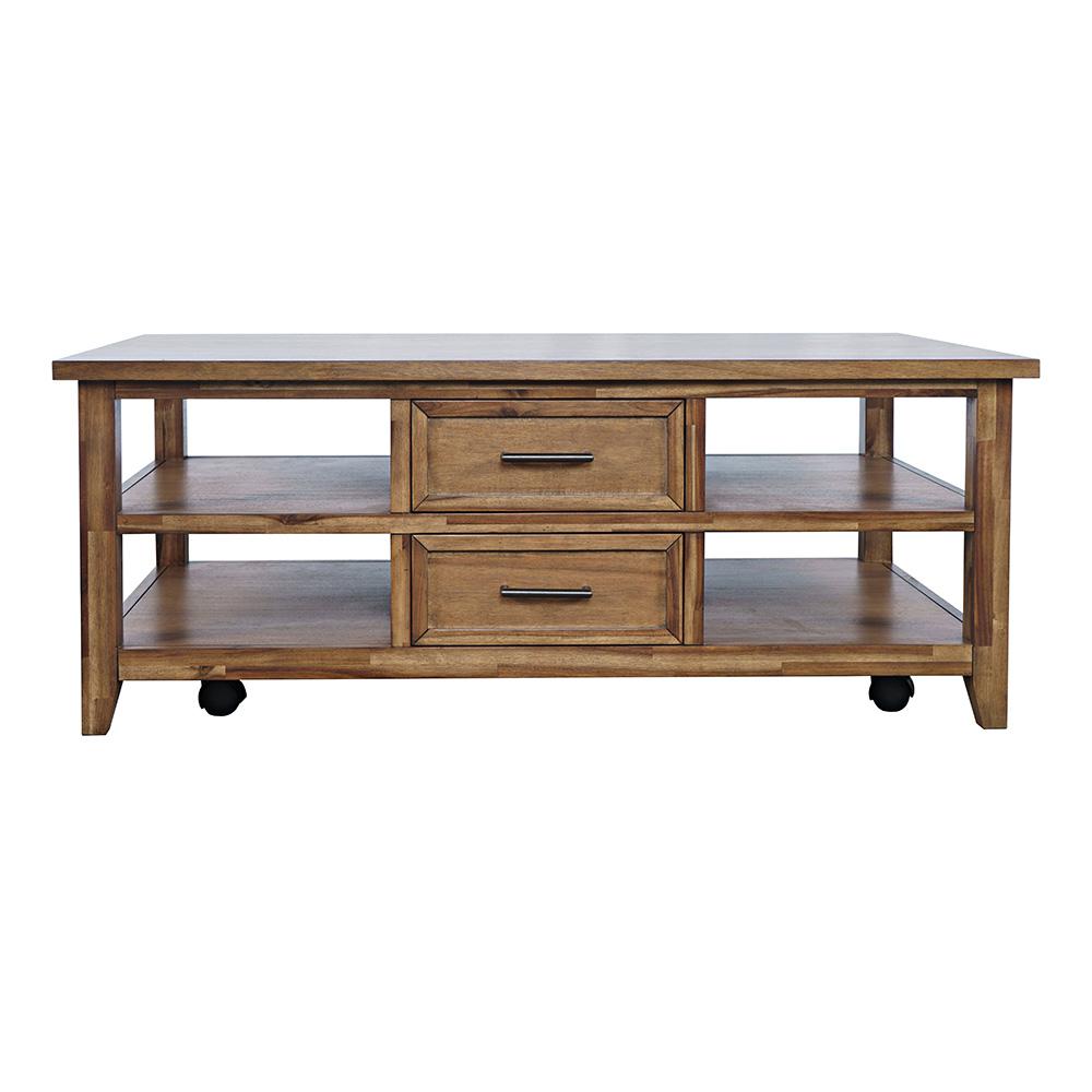Jofran - Claremont 48in Transitional Rustic Wood Coffee Table with Wheels - 2400-5 veiw 1