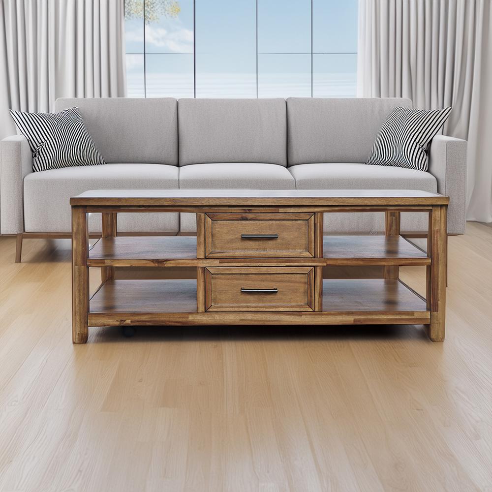 Jofran - Claremont 48in Transitional Rustic Wood Coffee Table with Wheels - 2400-5 veiw 5