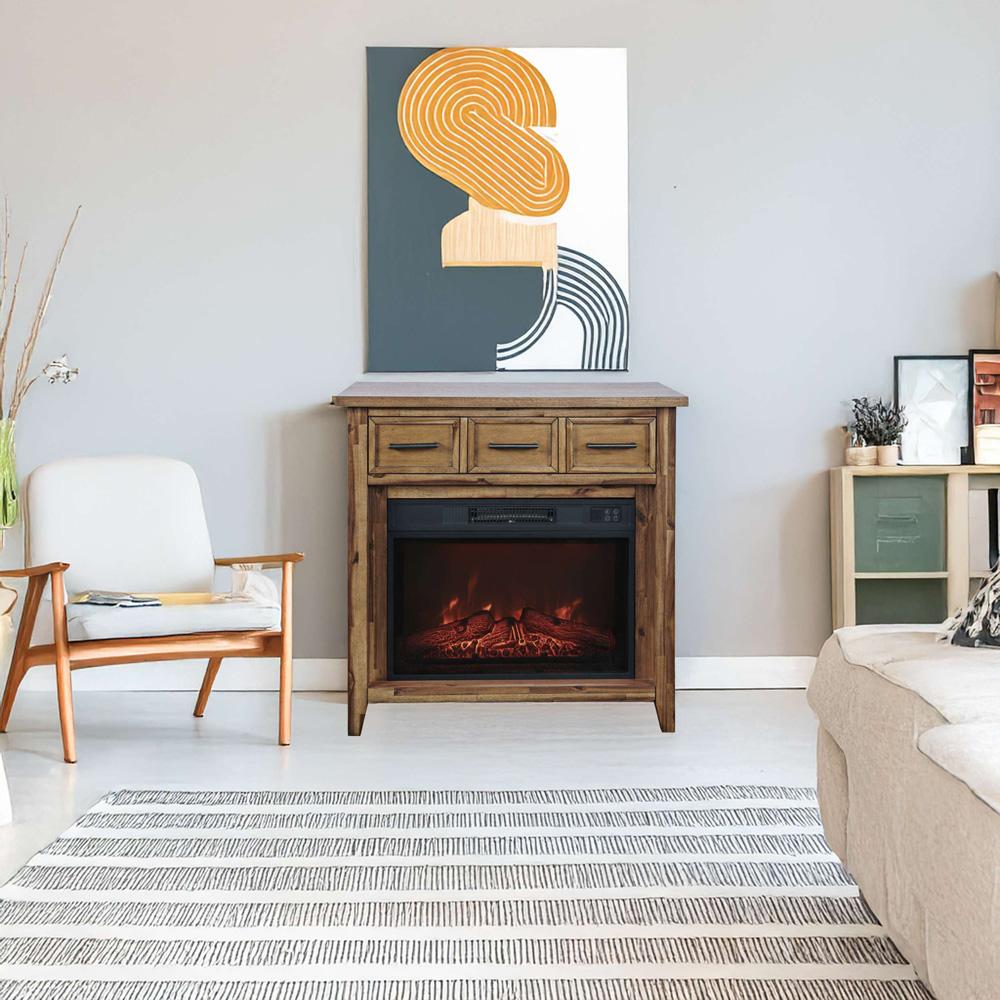 Jofran - Claremont Transitional Rustic 32in Electric Fireplace Wire Brushed Console TV Stand in Wire Brush Brown - 2400-FP32 veiw 9