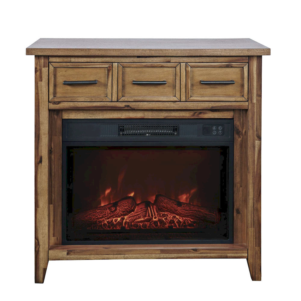 Jofran - Claremont Transitional Rustic 32in Electric Fireplace Wire Brushed Console TV Stand in Wire Brush Brown - 2400-FP32 view 1