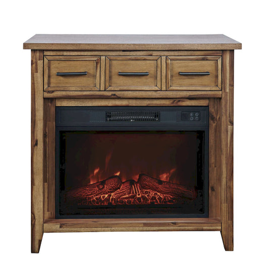 Jofran - Claremont Transitional Rustic 32in Electric Fireplace Wire Brushed Console TV Stand in Wire Brush Brown - 2400-FP32 view 1