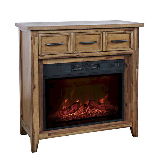 Jofran - Claremont Transitional Rustic 32in Electric Fireplace Wire Brushed Console TV Stand in Wire Brush Brown - 2400-FP32 view 2