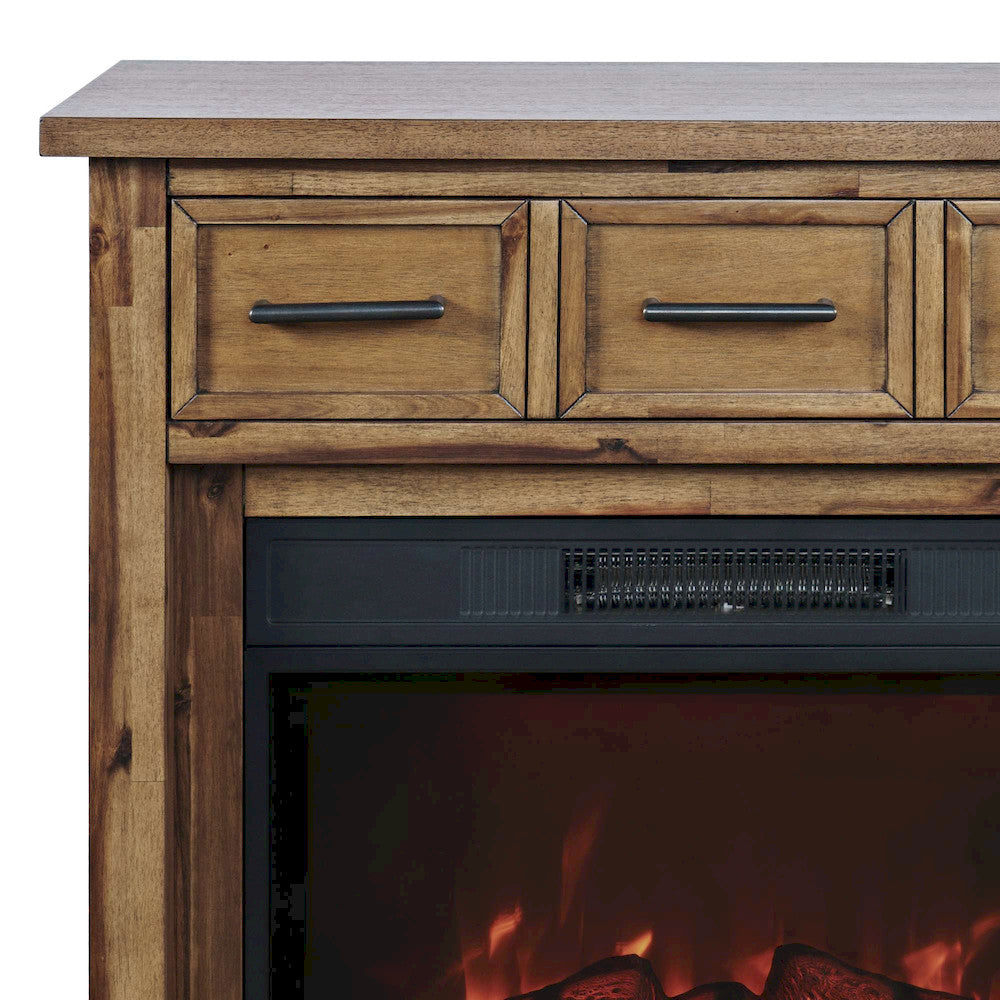 Jofran - Claremont Transitional Rustic 32in Electric Fireplace Wire Brushed Console TV Stand in Wire Brush Brown - 2400-FP32 view 5