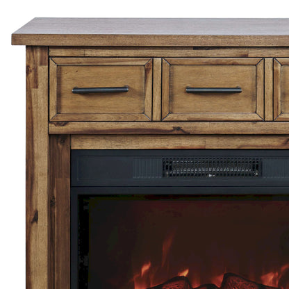 Jofran - Claremont Transitional Rustic 32in Electric Fireplace Wire Brushed Console TV Stand in Wire Brush Brown - 2400-FP32 view 5