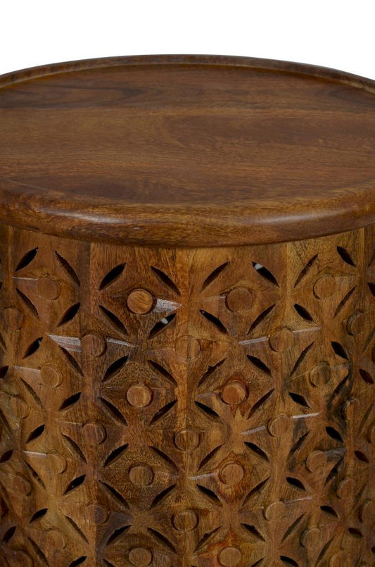 Jofran - Decker Small Distressed Hardwood Global Drum End Table in Mango - 1730-1716MGO view 2