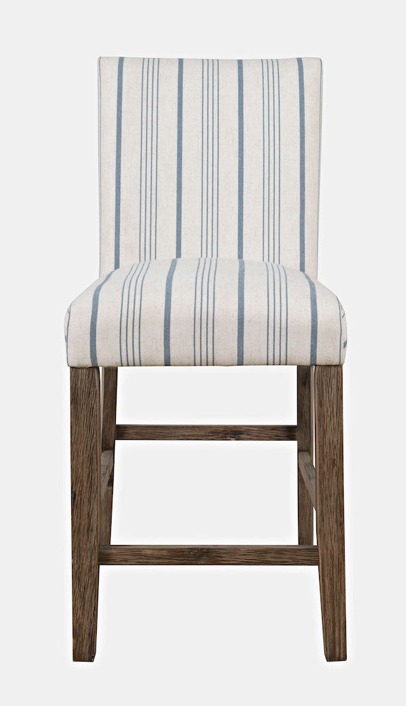 Jofran - Eastern Tides Coastal Wire-Brushed Acacia Upholstered Parsons Barstool (Set of 2) Blue Stripe - 2148-BS400KD view 1