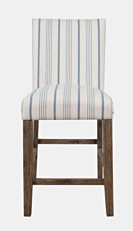 Jofran - Eastern Tides Coastal Wire-Brushed Acacia Upholstered Parsons Barstool (Set of 2) Blue Stripe - 2148-BS400KD view 1