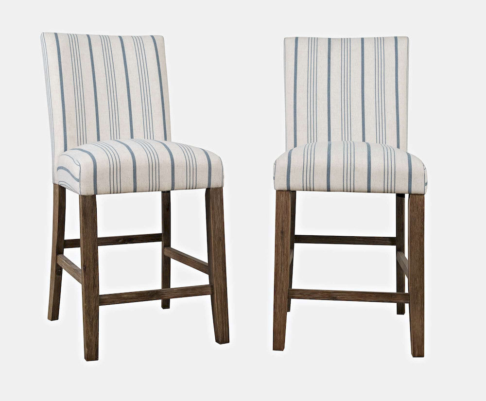 Jofran - Eastern Tides Coastal Wire-Brushed Acacia Upholstered Parsons Barstool (Set of 2) Blue Stripe - 2148-BS400KD view 4