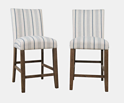 Jofran - Eastern Tides Coastal Wire-Brushed Acacia Upholstered Parsons Barstool (Set of 2) Blue Stripe - 2148-BS400KD view 4