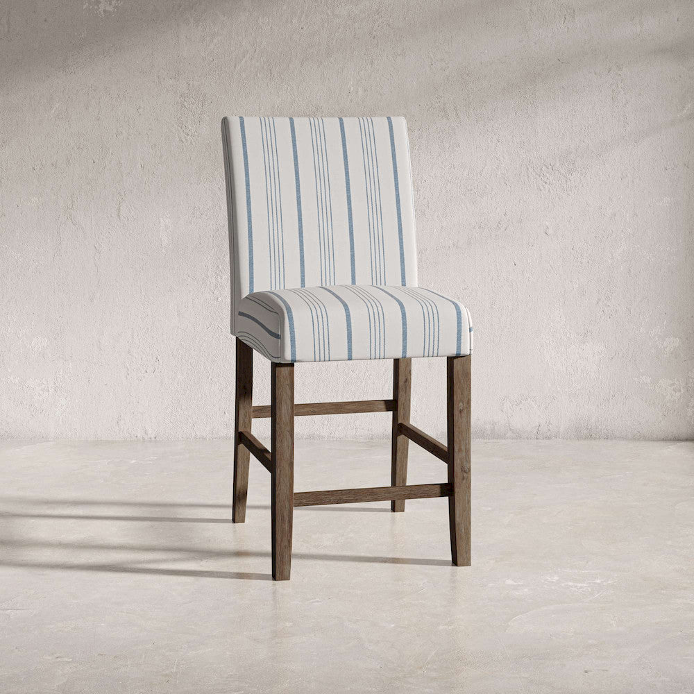 Jofran - Eastern Tides Coastal Wire-Brushed Acacia Upholstered Parsons Barstool (Set of 2) Blue Stripe - 2148-BS400KD view 6