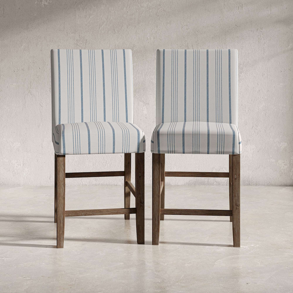 Jofran - Eastern Tides Coastal Wire-Brushed Acacia Upholstered Parsons Barstool (Set of 2) Blue Stripe - 2148-BS400KD view 7