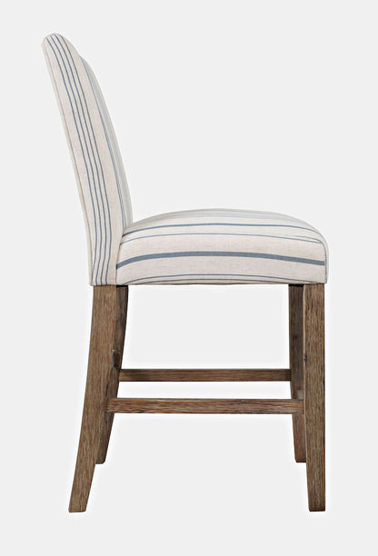 Jofran - Eastern Tides Coastal Wire-Brushed Acacia Upholstered Parsons Barstool (Set of 2) Blue Stripe - 2148-BS400KD view 9