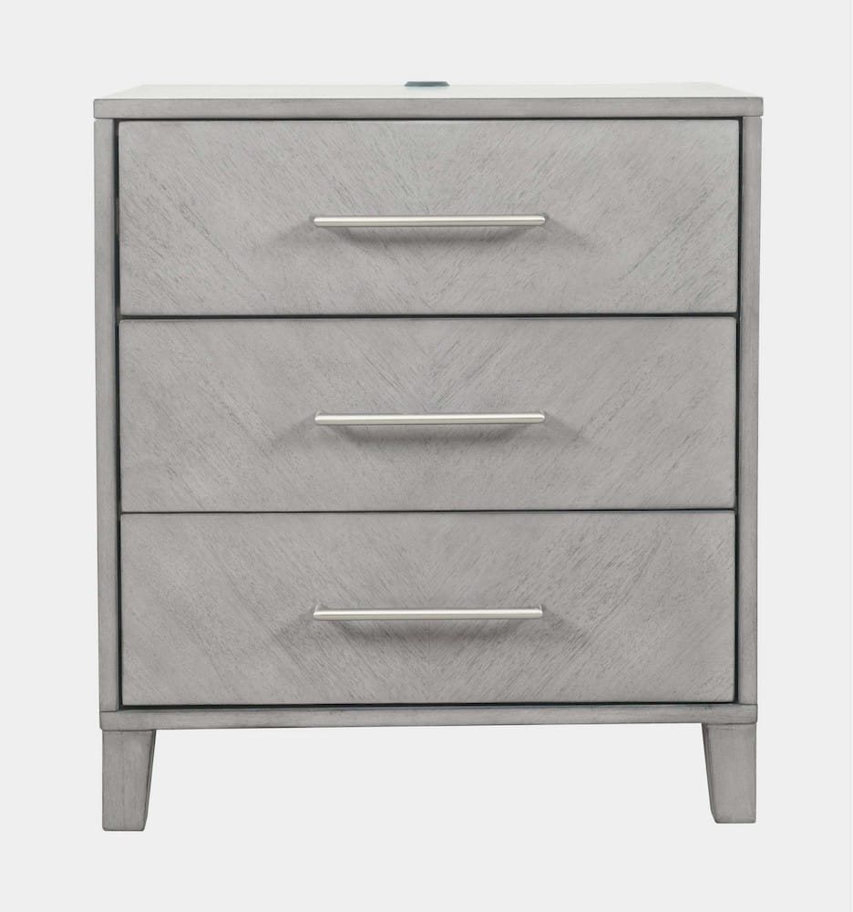 Jofran - Eloquence Contemporary Modern 28in USB Charging Nightstand with Drawers and Metal Hardware, Grey - 2176-90 view 1