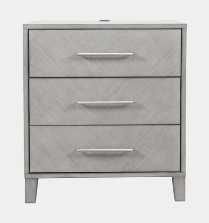 Jofran - Eloquence Contemporary Modern 28in USB Charging Nightstand with Drawers and Metal Hardware, Grey - 2176-90 view 1