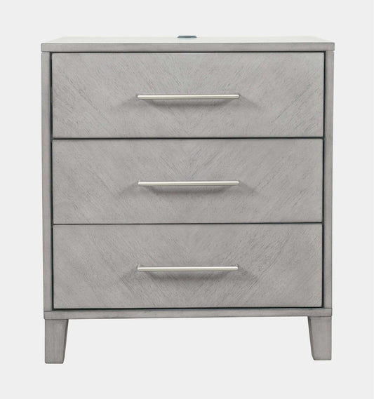 Jofran - Eloquence Contemporary Modern 28in USB Charging Nightstand with Drawers and Metal Hardware, Grey - 2176-90 view 1