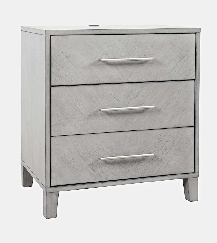 Jofran - Eloquence Contemporary Modern 28in USB Charging Nightstand with Drawers and Metal Hardware, Grey - 2176-90 view 2