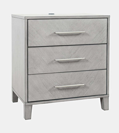 Jofran - Eloquence Contemporary Modern 28in USB Charging Nightstand with Drawers and Metal Hardware, Grey - 2176-90 view 2