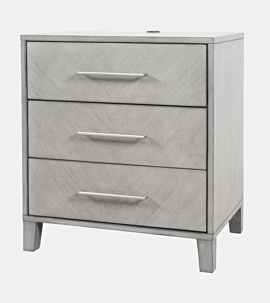 Jofran - Eloquence Contemporary Modern 28in USB Charging Nightstand with Drawers and Metal Hardware, Grey - 2176-90 view 3