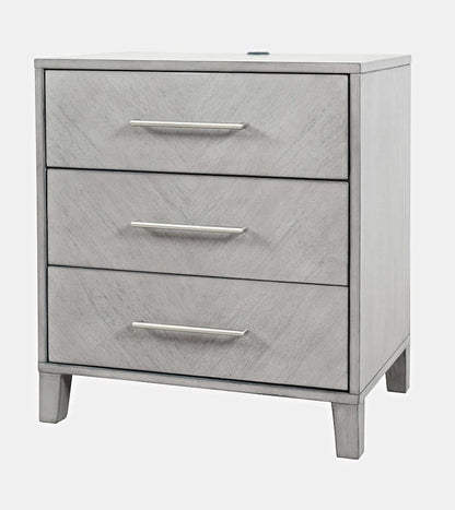 Jofran - Eloquence Contemporary Modern 28in USB Charging Nightstand with Drawers and Metal Hardware, Grey - 2176-90 view 3