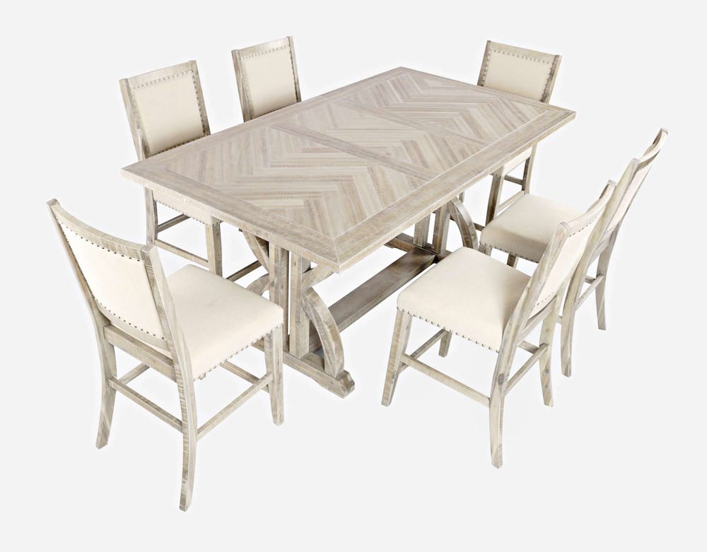 Jofran - Fairview Mid-Century Distressed 78in Seven-Piece Upholstered Counter Height Dining Set - 1933-78C-7 view 1
