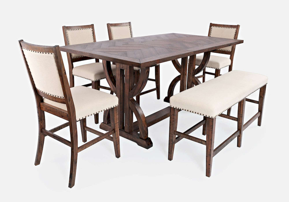 Jofran - Fairview Mid-Century Distressed 78in Six-Piece Upholstered Dining Set with Bench - 1931-78D-6 view 1