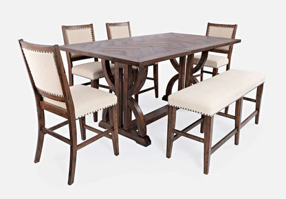Jofran - Fairview Mid-Century Distressed 78in Six-Piece Upholstered Dining Set with Bench - 1931-78D-6 view 1