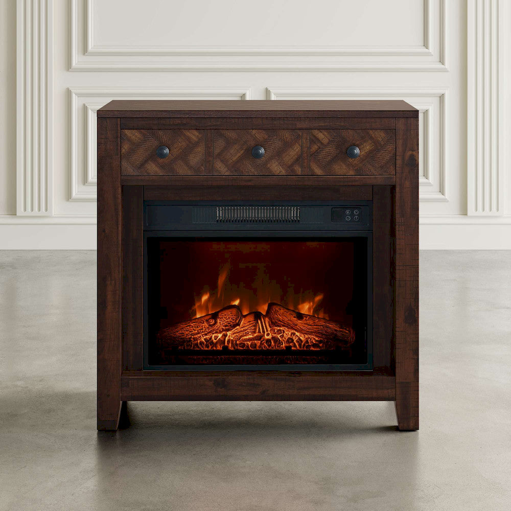Jofran - Fairview Modern Transitional 32in Chevron Electric Fireplace Console TV Stand in Oak - 1932-FP32 view 6