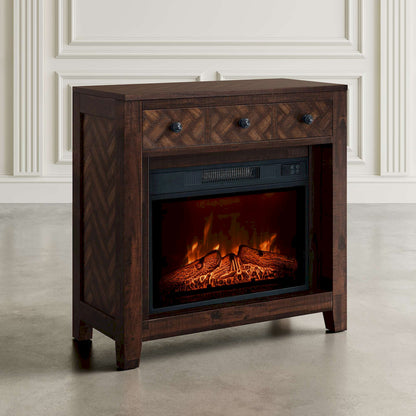 Jofran - Fairview Modern Transitional 32in Chevron Electric Fireplace Console TV Stand in Oak - 1932-FP32 view 7