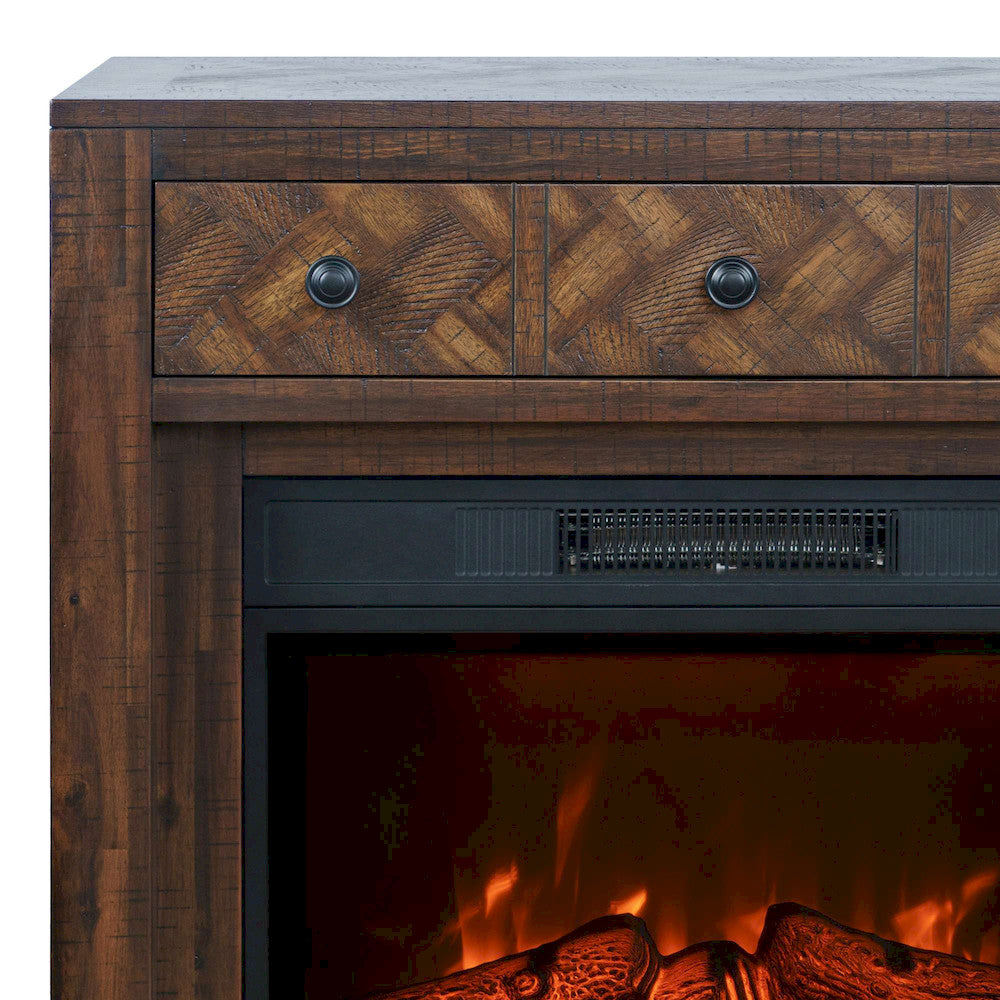 Jofran - Fairview Modern Transitional 32in Chevron Electric Fireplace Console TV Stand in Oak - 1932-FP32 view 8