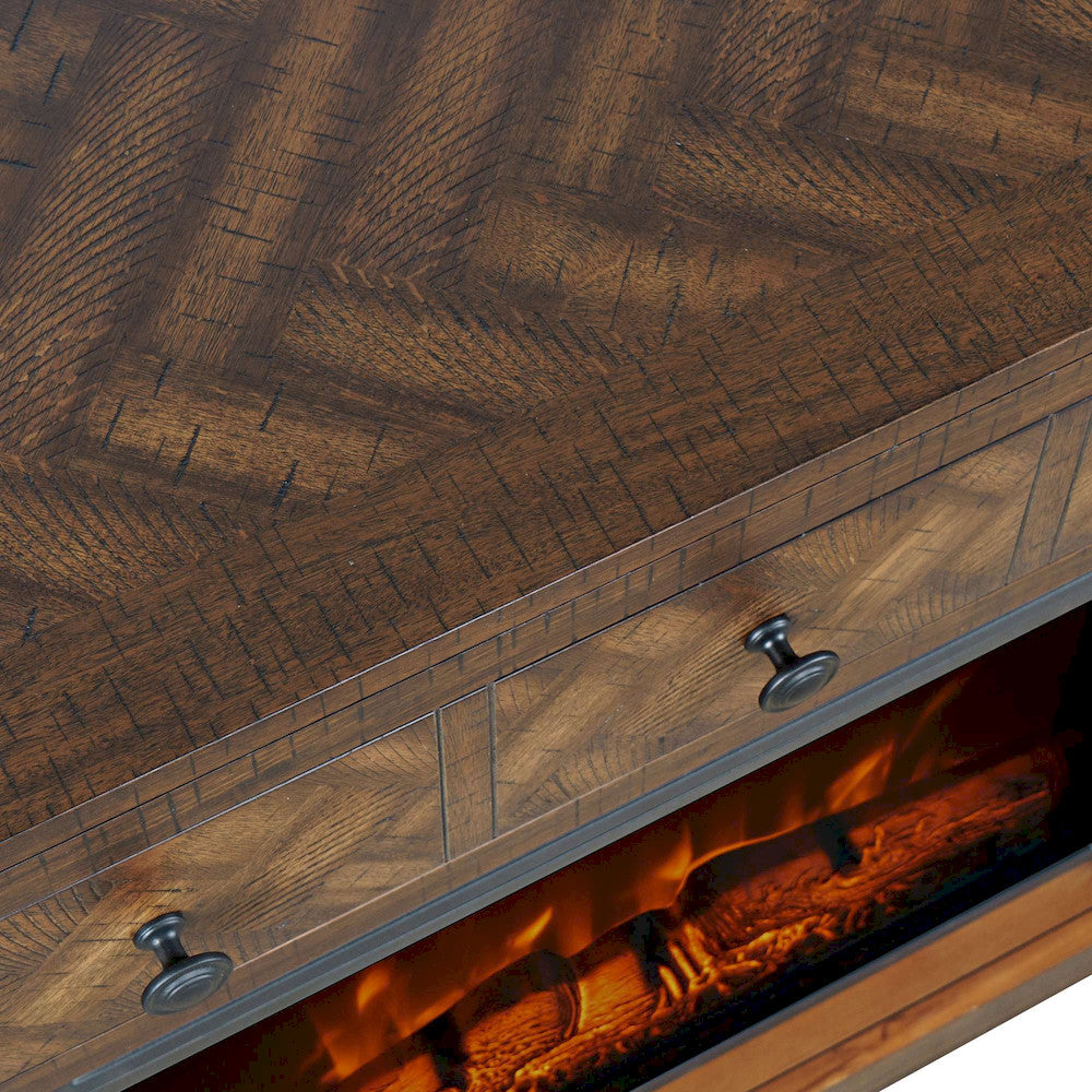Jofran - Fairview Modern Transitional 32in Chevron Electric Fireplace Console TV Stand in Oak - 1932-FP32 view 10