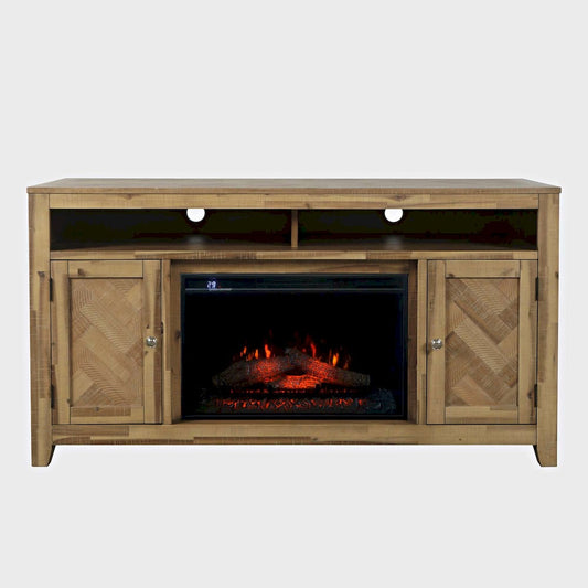 Jofran - Fairview Modern Transitional 60in Chevron Fireplace Storage Console TV Stand with Electric Fireplace, Bryce Light Brown - 2338-FP6032 view 1